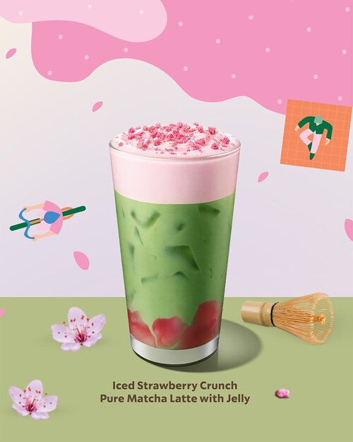 โปรโมชั่น สตาร์บัคส์ : Iced Strawberry Crunch Pure Matcha Latte with Jelly