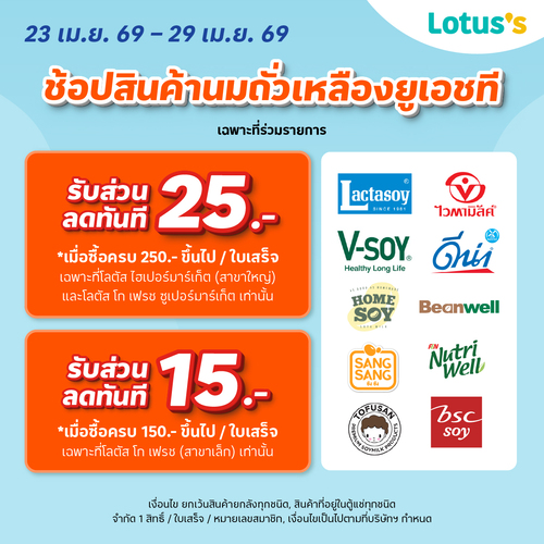 โปรโมชั่น โลตัส : แม่และเด็กช้อปสินค้าครบรับส่วนลดทันที