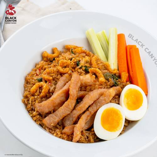โปรโมชั่น แบล็คแคนยอน : ข้าวผัดน้ำพริกตาแดงหมูเส้นทอด ราคาพิเศษ 169.- ฟรีซุปใส