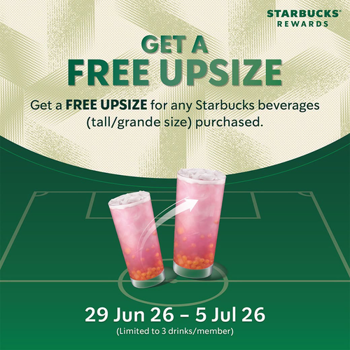 โปรโมชั่น สตาร์บัคส์ : อัปไซซ์ฟรี! 12ozเป็น16oz หรือ16ozเป็น20oz สำหรับสมาชิกRewards
