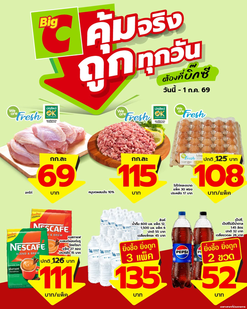 โปรโมชั่น บิ๊กซี : ไอเทมลดแรง ของสด ไข่ไก่ เครื่องดื่ม ถูกทุกวัน