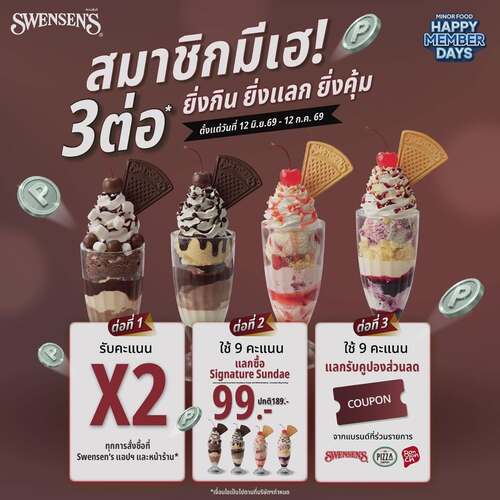 สเวนเซ่นส์ : สมาชิกแอปฯ สเวนเซ่นส์มีเฮ! รับความคุ้มถึง 3 ต่อ บอกเลย ยิ่งกิน ยิ่งแลก ยิ่งคุ้ม!!