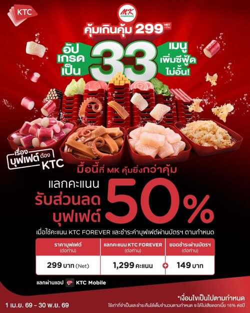 โปรโมชั่น เอ็มเคสุกี้ : KTC ฟินจิกบุฟเฟต์ลดครึ่ง