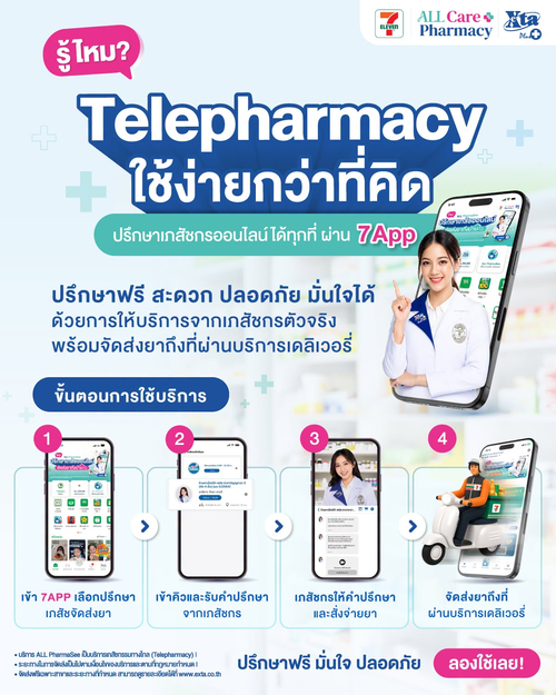 โปรโมชั่น เซเว่น อีเลฟเว่น(7-Eleven) : ปรึกษาเภสัชกรฟรีผ่าน 7App สะดวก มั่นใจ พร้อมจัดส่งยาถึงบ้าน