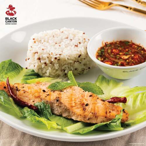 โปรโมชั่น แบล็คแคนยอน : เฮลตี้คู่อร่อย! ข้าวควินัวพล่าแซลมอนย่าง + เครื่องดื่มสดชื่น 189.-