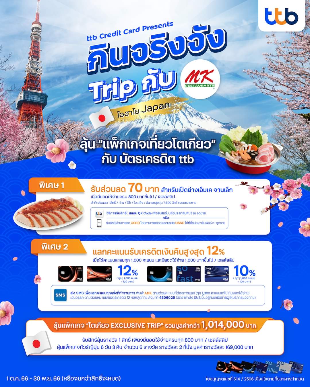 โปรโมชั่น เอ็มเคสุกี้ : โอฮาโย Japan ! อิ่มคุ้ม สุขที่ MK Restaurants กับส่วนลดสุดพิเศษ! แถมได้ลุ้นทริปโตเกียว กับบัตรเครดิต ttb!