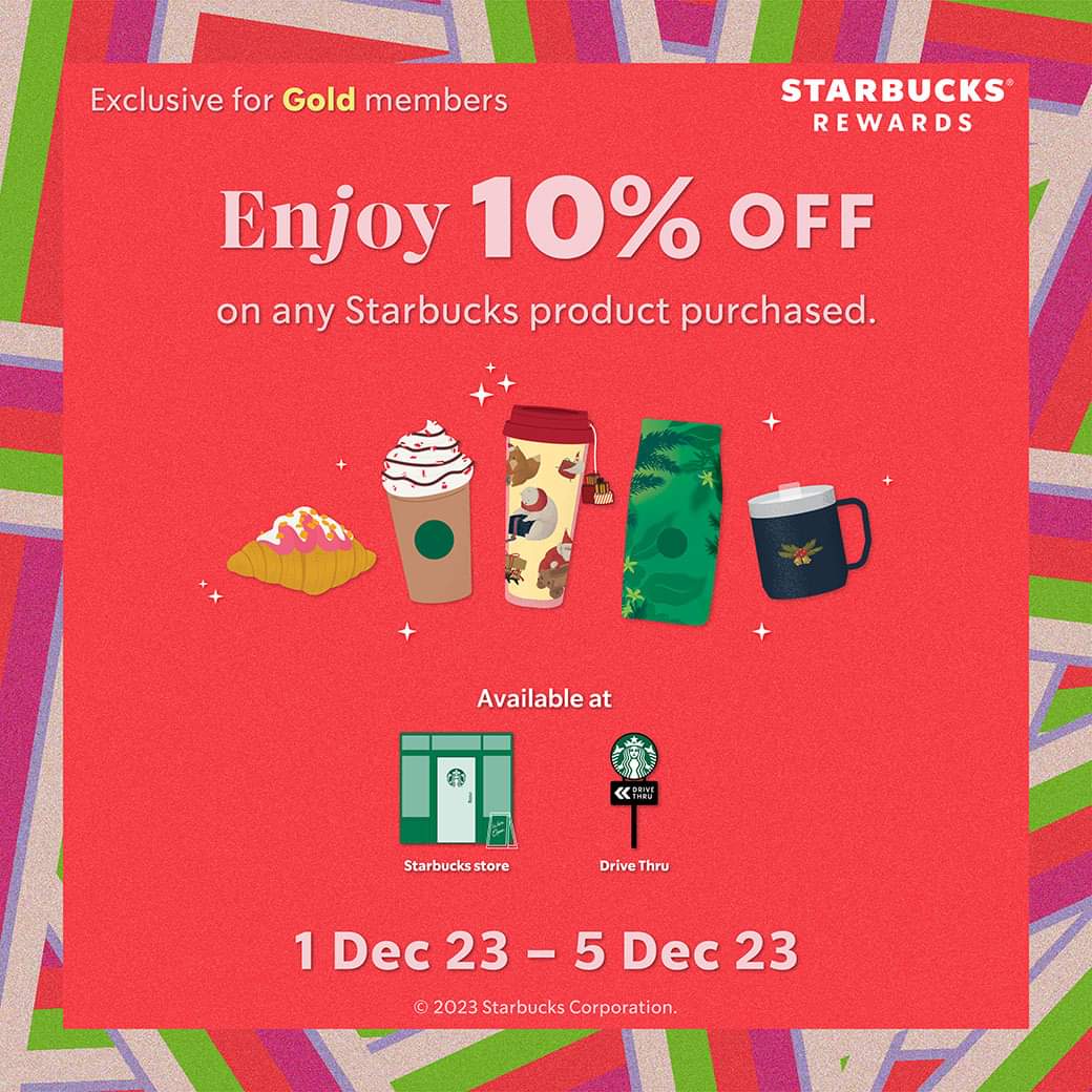 โปรโมชั่น สตาร์บัคส์ : พิเศษ รับส่วนลดพิเศษ 10%! เฉพาะสมาชิก Starbucks Rewards ระดับ Gold